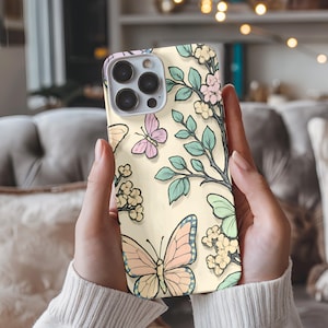 Pastel Butterfly Floral Phone Case for iPhone 11 12 13 14 15 16 Samsung Galaxy Google Pixel Spring Soft Girl Coquette Aesthetic Naturecore