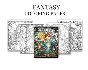 Fantasy Fairy Coloring Pages: Stained Glass Style (Digital Download)