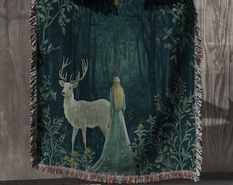 Throne of Glass Woven Blanket: Fantasy Stag Tapestry, Bookish Gift