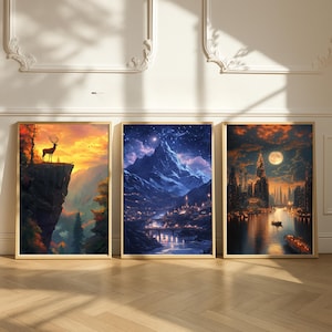 Set di 3 stampe artistiche da parete ACOTAR Throne of Glass Crescent City Velaris Terrasen Lunathion Sarah Maas Merch Carta da parati digitale TOG stampabile