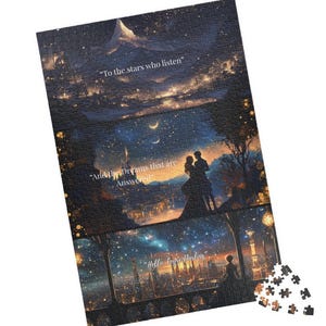 Starlit City Fantasy Puzzle Celestial Night Skyline Jigsaw, Gift for booklovers and readers