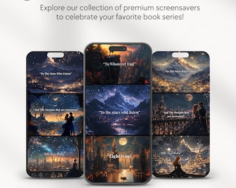 星空の街のスマホ壁紙：黄金の夜空のロック画面（デジタルダウンロード