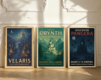 Sarah J Maas Universe-posterset: Velaris, Terrasen, Lunathion (digitale download)