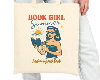 Book Girl Summer Canvas Tote Bag for Readers Coquette Aesthetic Bookish Gift Beach Tote Bag for Book Club, Vacation & Reading Days