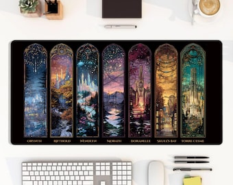 Alfombrilla de escritorio con paisajes del Mundo del Trono de Cristal: alfombrilla de ratón de fantasía y libros, regalo para fans de Sarah J. Maas