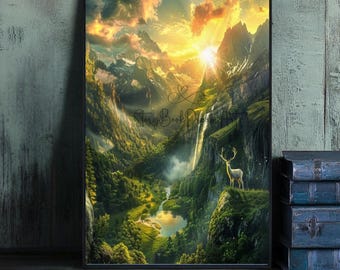 ガラスの玉座の壁アート：テラセンファンタジーデコレーション（デジタルダウンロード、最大印刷サイズ24x36インチ）