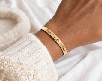 Through Love All is Possible Cuff Bracelet, Gold Engraved Quote Bangle, Romantic Wedding Vow Jewelry, Bookish Love Gift, Crescent City