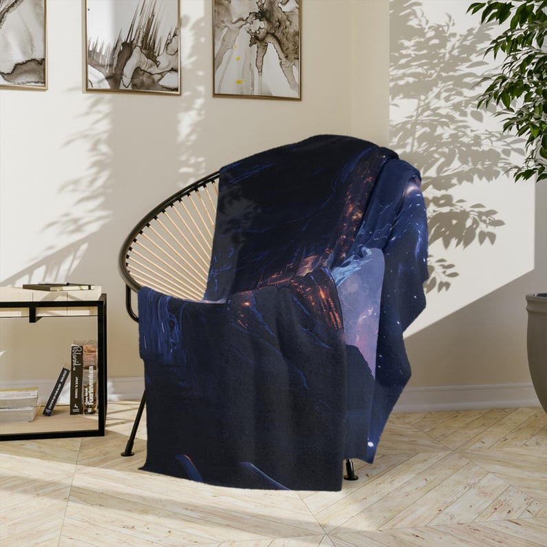 Starry Mountain City Blanket | Cozy Fantasy Throw Blanket | Celestial Night Sky Gift for Book Lovers & Reading Nook Decor image 3