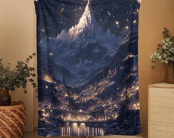 Velaris Starry Mountain City Blanket | Cozy Fantasy Throw | City of Starlight Gift for Book Lovers & Reading Nook