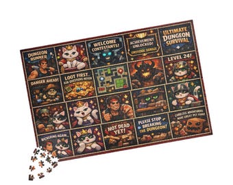 Rompecabezas de gato de mazmorras, regalo divertido para gamers, rompecabezas de arte de gato de fantasía para noches de juegos acogedoras, regalo nerd por menos de 50