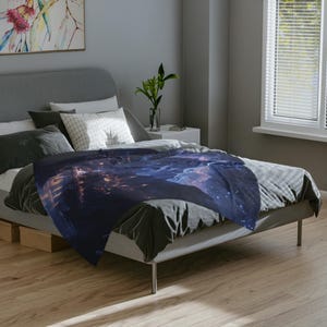 Starry Mountain City Blanket | Cozy Fantasy Throw Blanket | Celestial Night Sky Gift for Book Lovers & Reading Nook Decor image 4