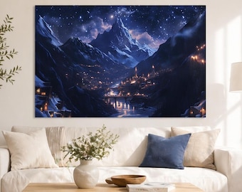 Velaris City of Starlight Poster, Starry Sky Landscape Wall Art, Glowing City Print, Moody Blue Aesthetic Decor, ACOTAR Gift Idea