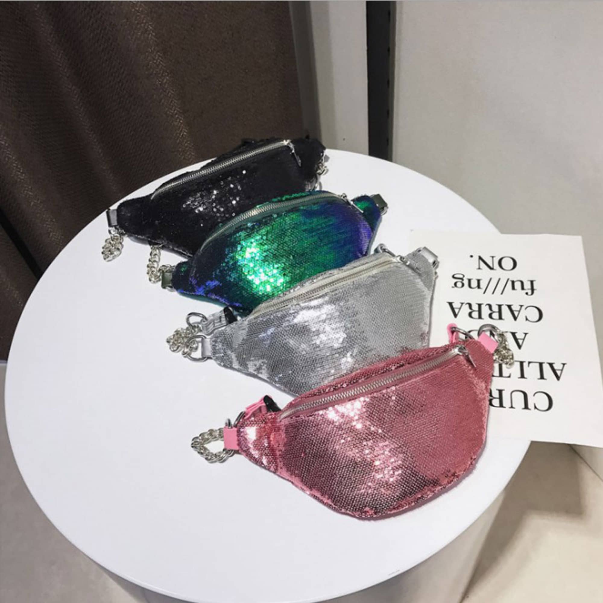 Silver glitter shop fanny pack