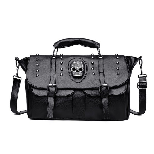 Punk Style Rivet Skull Ghost Head Bag Retro Single Shoulder Diagonal Bag, Rivet and Skeleton Embroidered, Glamorous Stylish Bag, Rock Style