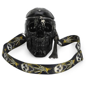Skeleton Head Black Gothic Shoulder Bag, Skull Punk Messenger Bag, Large Capacity Design and Sleek Satchel, Wednesday's Purse
