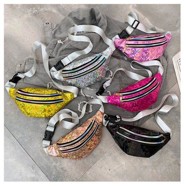 Double Pocket Holographic Fanny Pack, A Super Choice for Festival and Carnival, Attractive Chest Bag, Satchel, Sparkly Daily Use