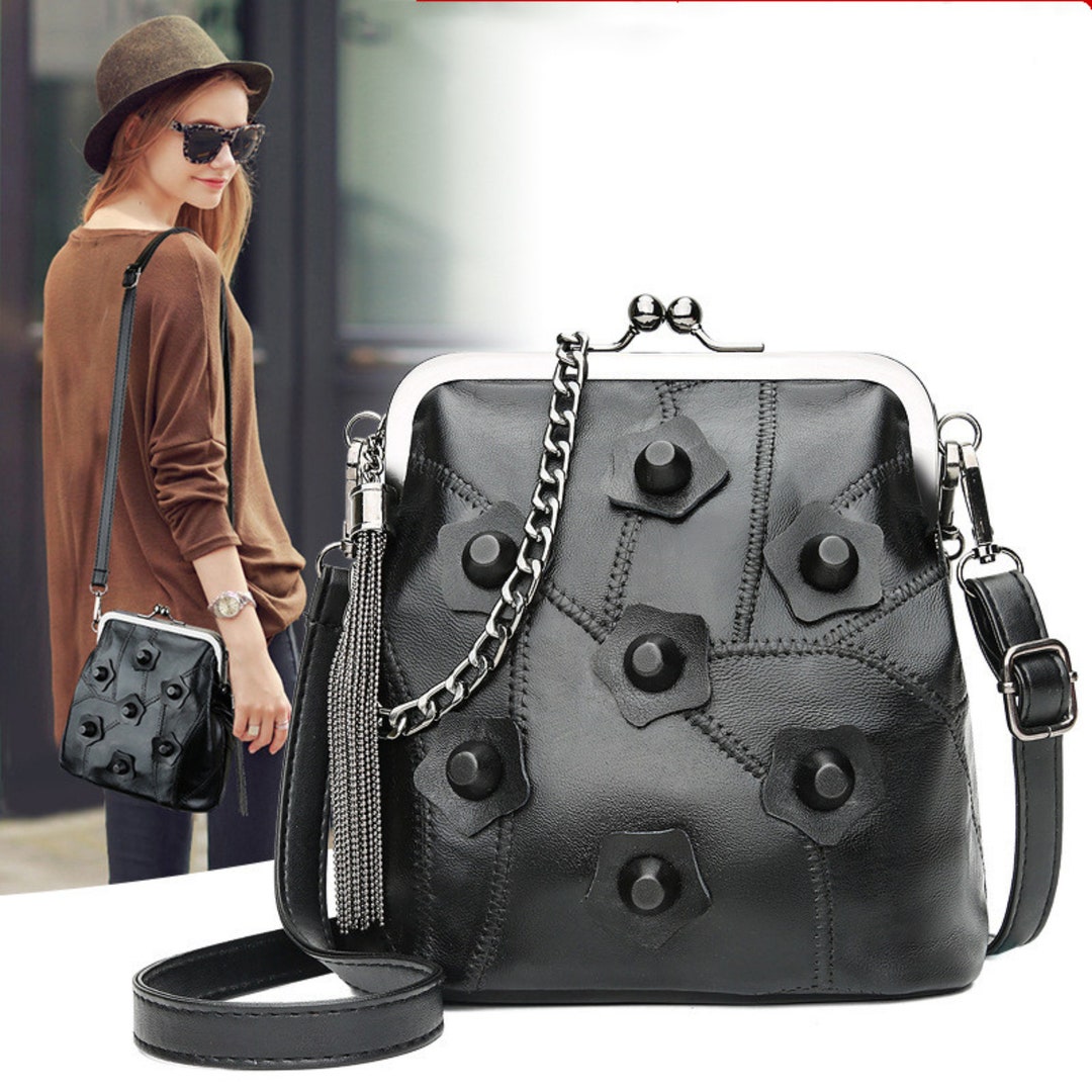Rivet Embroidered Vintage Bag Black Color Nobility Stylish Etsy