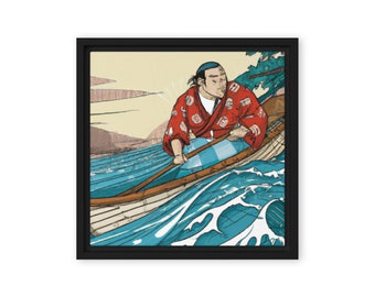 Digital download of a Big Man in a Small Boat in Ukiyo-e Style