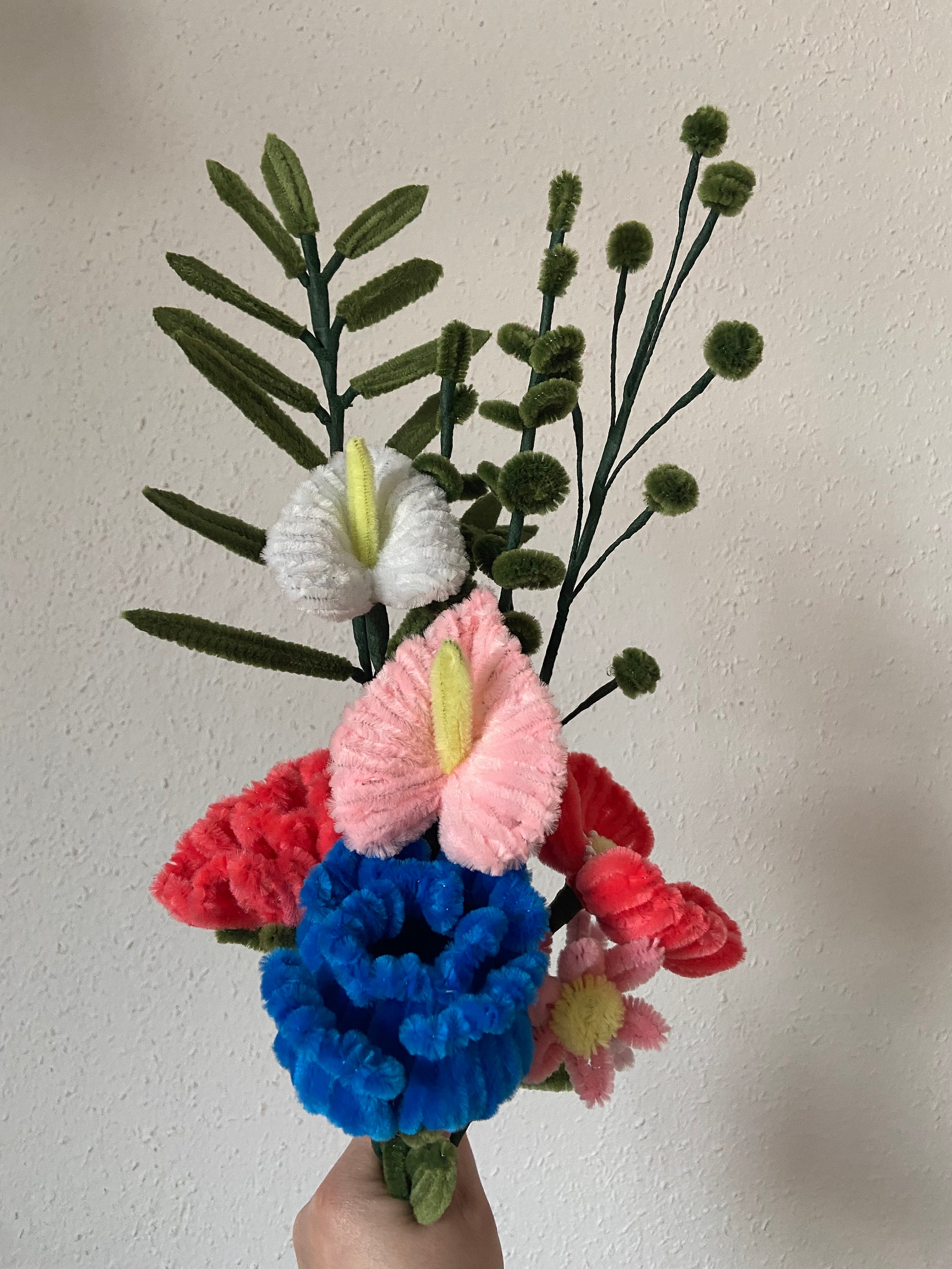 Pfeifenreiniger Blumen Set 400 Teile - Bastelset Mit Blumendraht & Floristenband In 4 Rosatönen