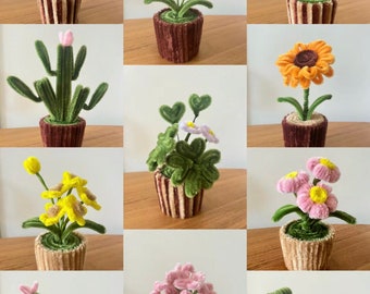 Plante de bureau / Artisanat cure-pipe / fleur artificielle / décoration de bureau / cactus / trèfle / marguerite / fleur porte-bonheur