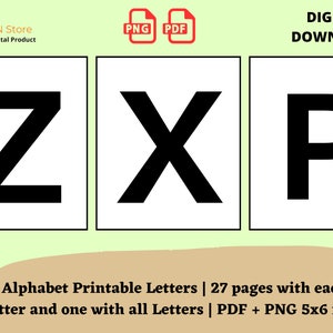 Letras mayúsculas ABC | Letras Imprimibles Del Alfabeto | 27 páginas con cada letra y una con todas las Letras | PDF + PNG 5x6 pulgadas
