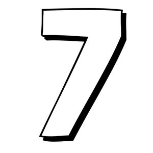May include: A black and white outline of the number seven. The number is drawn in a bold, cartoon style.