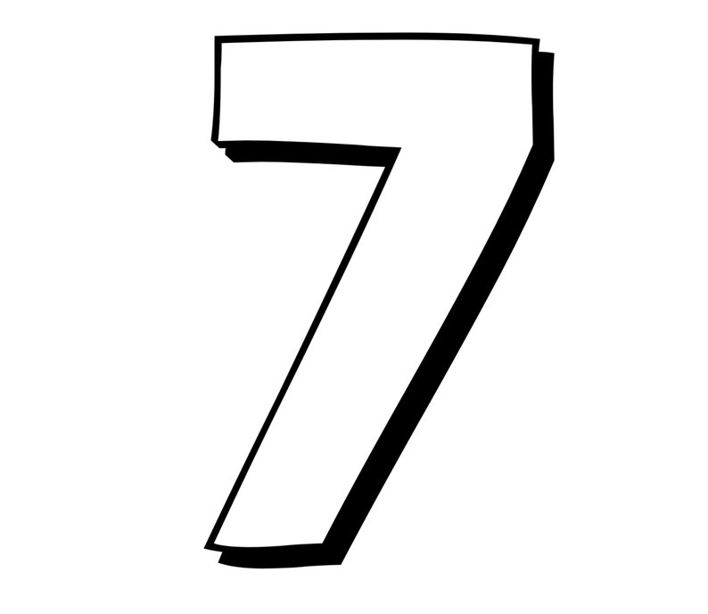 May include: A black and white outline of the number seven. The number is drawn in a bold, cartoon style.