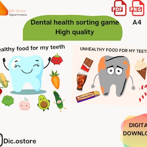 Dental health sorting game | Dental Hygiene Tooth Care | Kindergarten Homeschoo | high quality | PDF + PNG A4 instant download