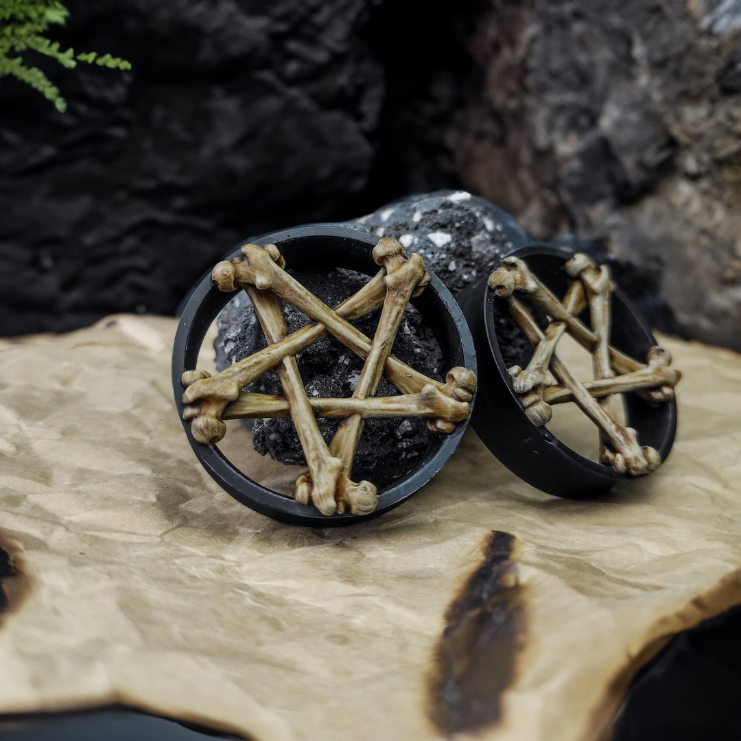 Bone Pentagram Ear Tunnels Unique Lightweight Double Flared Ear Gauge