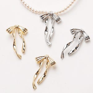 6pcs Dainty Bow shape Design Charms, for Jewelry Making Pendant Supplies, DIY Brass 14K Gold Plated Accessories Findings