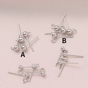 20PCS 14K Gold Filled 3/4mm 925 Silver Needle Beans Earstuds DIY Handmade Earrings Accessories with Hanging Rings Earstuds