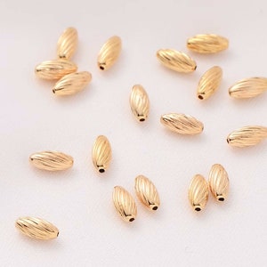 50PCS 14K Gold Filled Rice Beads, Necklace Separated Beads DIY Handmade Jewelry Material With Textured Gold Beads Loose Bead Accessories