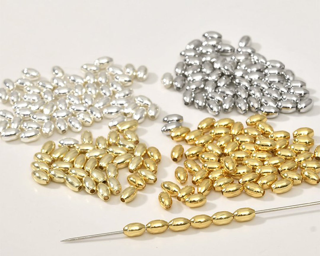 Positioning Bead 100PCS 14k Gold Plated Rice Bead Jewelry Positioning Sliding Bead DIY ...