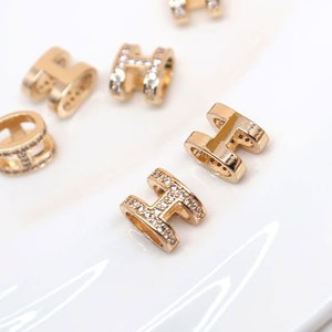 6PCS 14K Gold Filled 8.3*10.3mm Inlaid Zircon H-shaped Fashion Pendant DIY Handmade Pendant Accessories Material Beaded Pendant