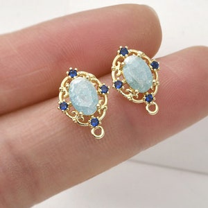 4PCS 13.7*10.3mm 14K Gold Filled 925 Silver Needle Ice Blue Women&#39;s Charm Earrings DIY Handmade Earrings Jewelry Material With Hanging Rings