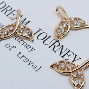 6PCS 14K Gold Filled Inlaid Zircon Whale Tail DIY Handmade Pendant Jewelry Material Hollow Out Necklace Bracelet Accessories