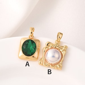 3PCS 14K Clad Gold Embedded Emerald Crystal Pendant DIY Handmade Jewelry Material Necklace Shell Beads Pendant Bracelet ccessories