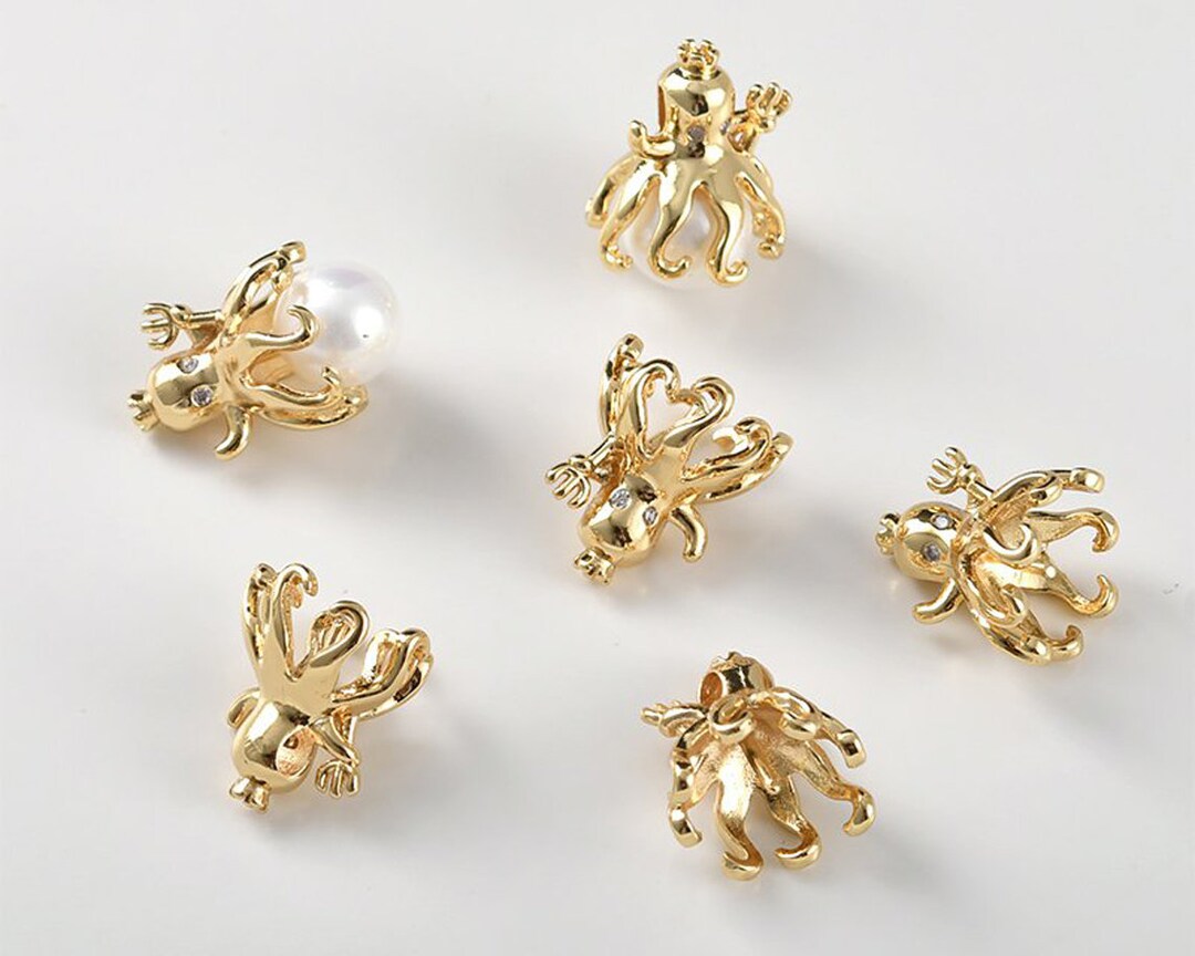 Octopus Inlay 8PCS 14K Clad Gold Inlaid Zircon Octopus Pearl Pendant Flower Holder ...