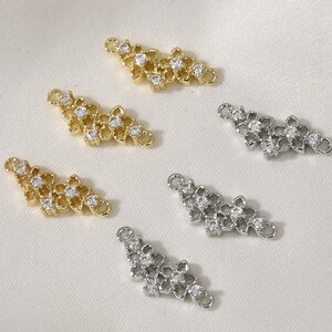 8PCS 14K Gold Plated 6.5*15.4mm Embedding Zircon Charm Jewelry Flower Pendant Connector DIY Handmade Bracelet Necklace Jewelry Accessories