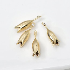 4PCS 14K Gold Filled 26.9*7.2mm Embedding Zircon Charm Flower Bud Pendant For Necklaces, Bracelets Pendants DIY Handmade Jewelry Accessories