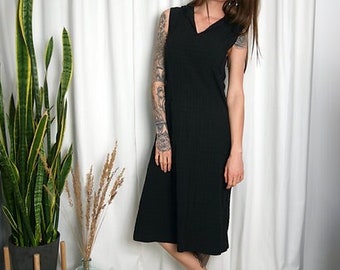 schwarzes langes Vintage Kleid, Kapuzenkleid Gr. 40