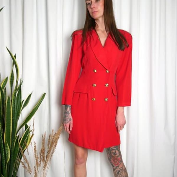 rotes Vintage Kleid, Blazerkleid, Businesskleid, Gr. 42