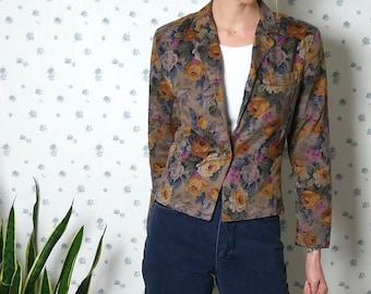 brauner Vintage Blumenblazer, Blazer, floral Gr. 38/40