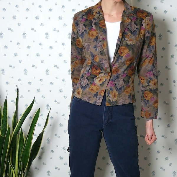 brauner Vintage Blumenblazer, Blazer, floral Gr. 38/40