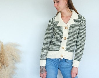 gestreifte Vintage Strickjacke, creme, Gr. 40