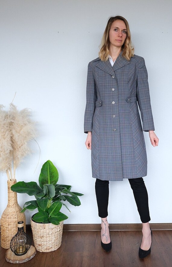 Karierter Vintage Mantel, Trenchcoat 42