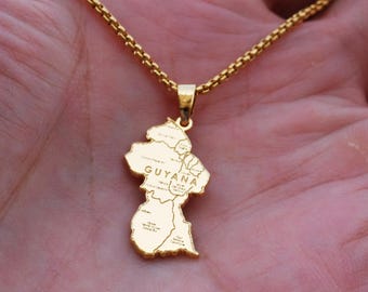 Guyana Map Necklace, South America Jewelry, Guyanese Pride Pendant, Heritage Gift, Unisex Map Necklace, Christmas Holiday Keepsake