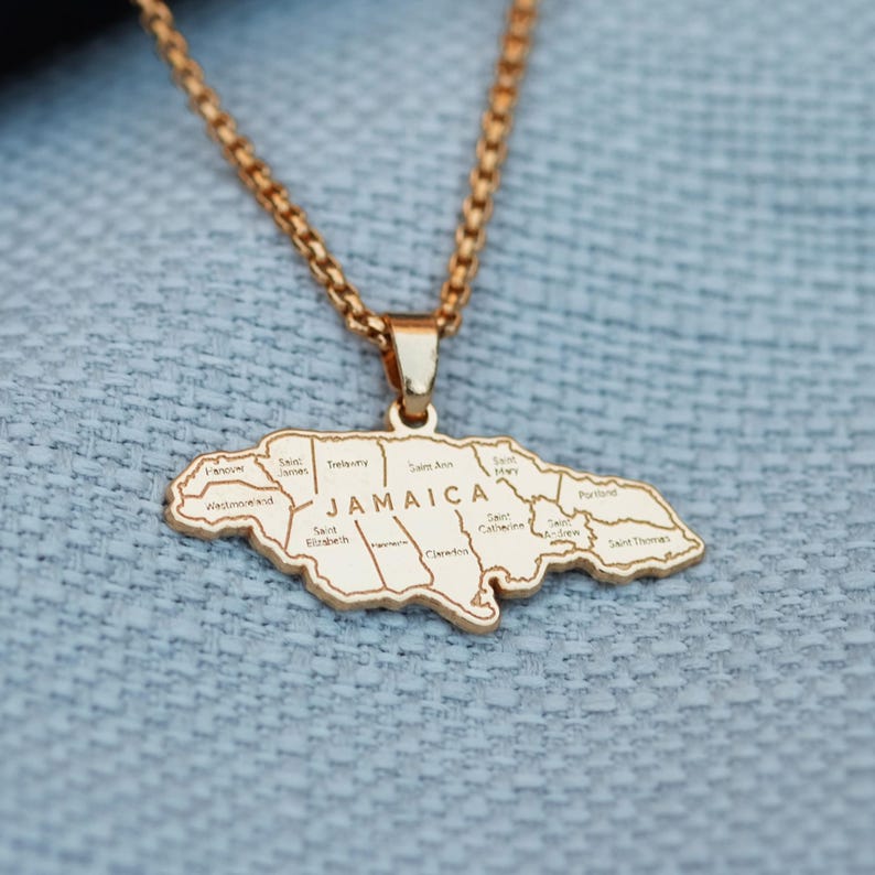 Jamaica Map Necklace, Caribbean Island Pendant, Heritage Jewelry, Unisex Jamaica Gift, Travel Keepsake, Christmas Holiday Gift image 5