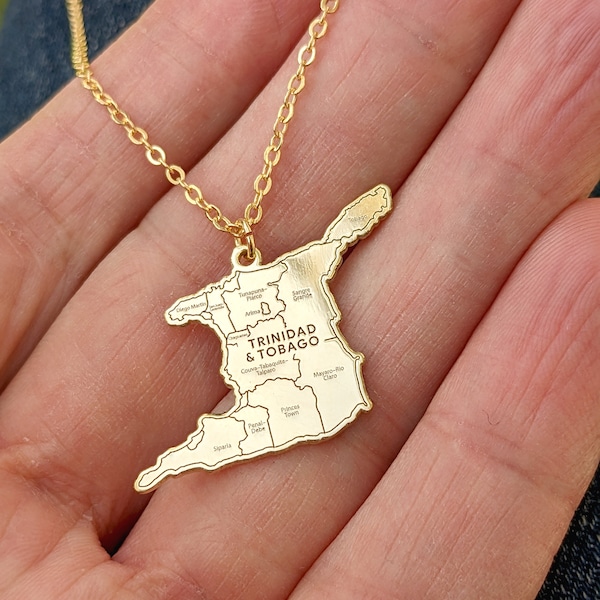 14k Gold Trinidad and Tobago Necklace - Beautifully Detailed Map Pendant for Caribbean Island Lovers - Gift for Trinbagonians and Travelers