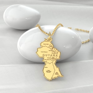 14k Gold Guyana Map Necklace - Delicate and Detailed Jewelry for South American Travelers and Guyanese Roots - Handcrafted item